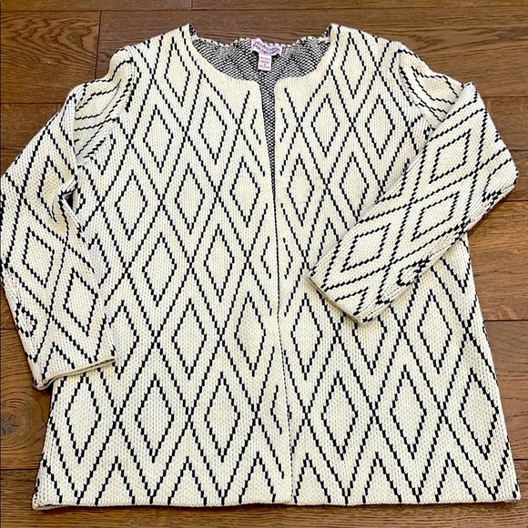 Anthropologie Sweaters - Oliver by Escio Anthropologie Black Cream Geometric Diamond Long Cardigan XL